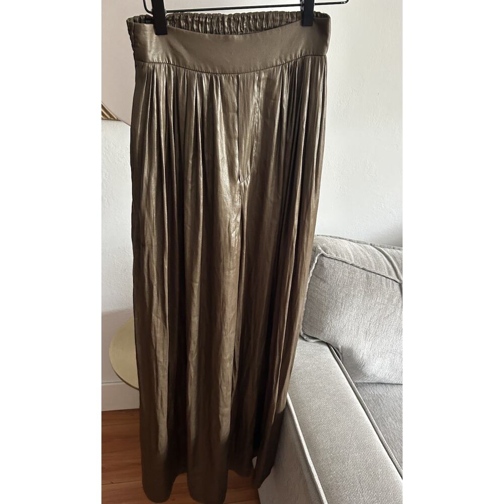 Zara Khaki Olive Liquid Palazzo S Wide Leg Trousers - Picture 2 of 12